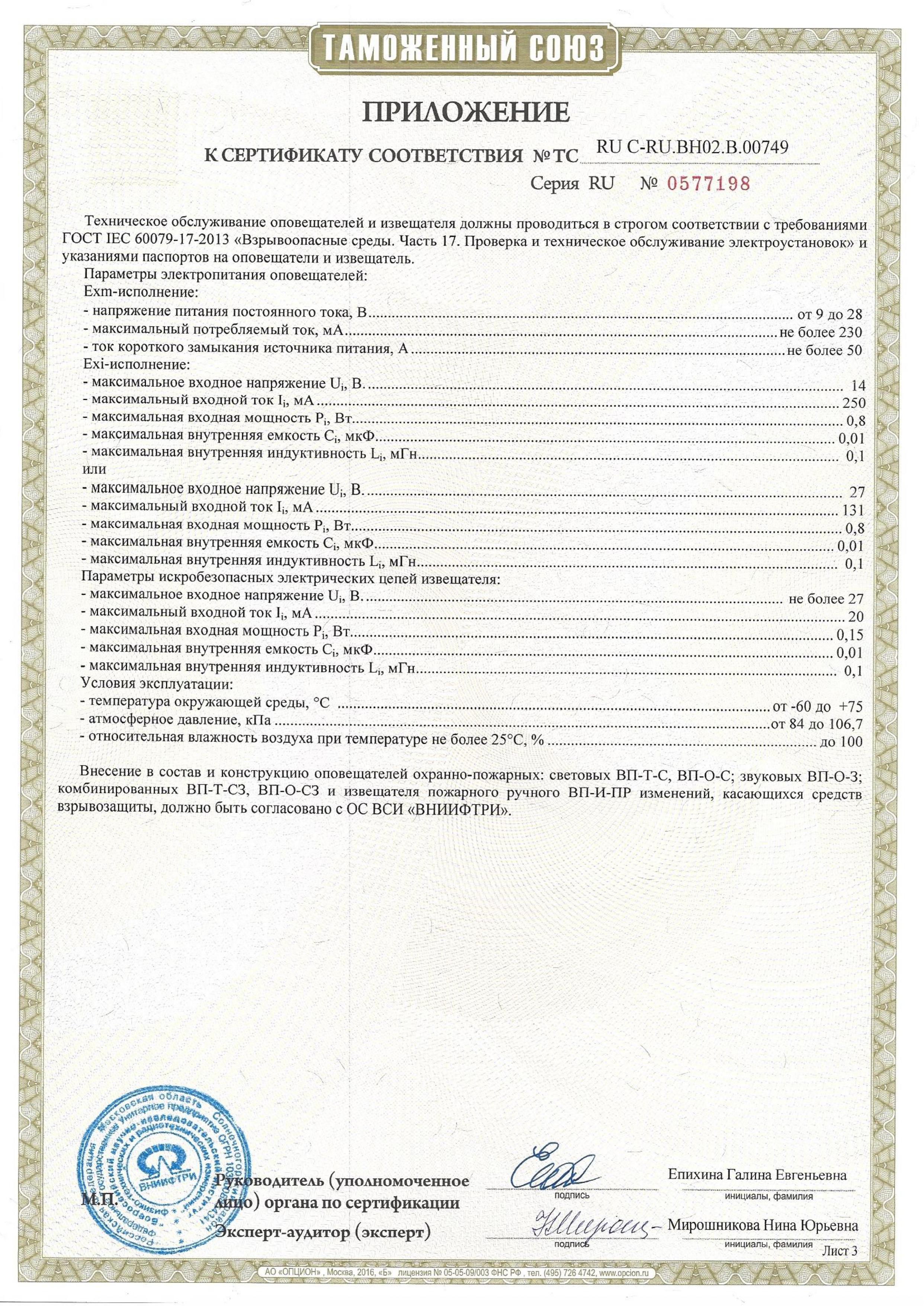 Приложение к сертификату