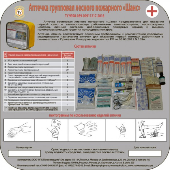 Аптечка групповая лесного пожарного «Шанс»